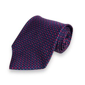 LAUREN RALPH LAUREN Red Blue Patterned Silk Hand Finished Tie